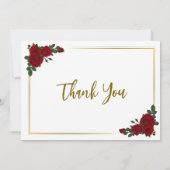 Beileid Rote Rosen Golden Borders Foto Beerdigung Dankeskarte (Rückseite)