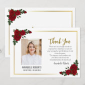 Beileid Rote Rosen Golden Borders Foto Beerdigung Dankeskarte (Vorne/Hinten)