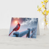 Beileid Roter Kardinal auf Winterzaun singen Karte (Gelbe Blume)