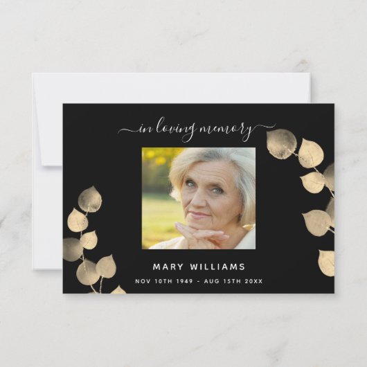 Beileid Schwarz-Eukalyptus-Foto Dankeskarte (Rückseite)