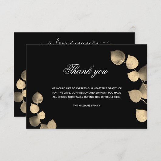 Beileid Schwarz-Eukalyptus-Foto Dankeskarte (Vorne/Hinten)