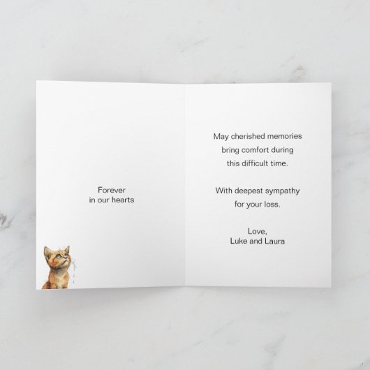 Beileid-Sentiment mit einer traurigen Katze mit Tr Karte (Innenseite)