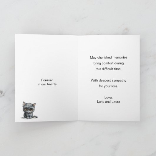 Beileid-Sentiment mit einer traurigen Katze mit Tr Karte (Innenseite)