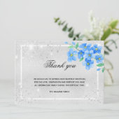 Beileid Silber Glitzer Blau Blumen Foto Dankeskarte (Stehend Vorderseite)