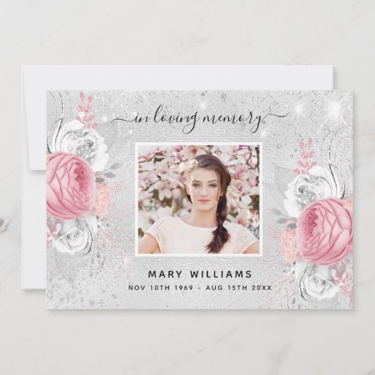 Beileid Silber Glitzer Rosa Foto Dankeskarte (Rückseite)