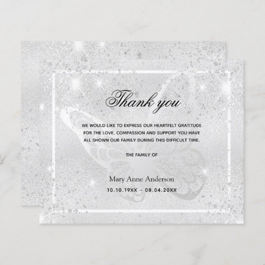 Beileid Silberschmetterling Dankeschön Karte (Vorne/Hinten)