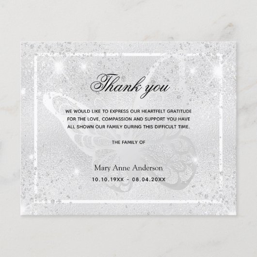 Beileid Silberschmetterling Dankeschön Karte (Vorderseite)