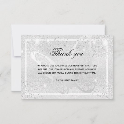 Beileid Silberschmetterling Foto vielen Dank Dankeskarte (Vorderseite)