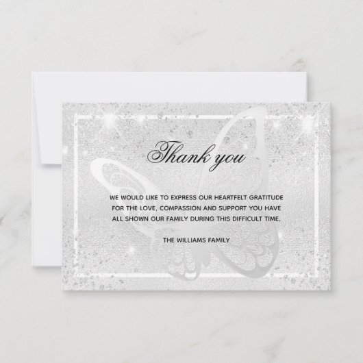 Beileid Silberschmetterling Foto vielen Dank Mitteilungskarte (Vorderseite)