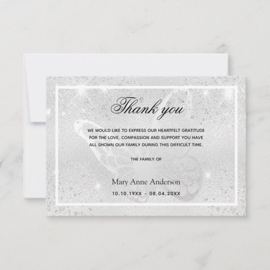 Beileid Silberschmetterling vielen Dank Dankeskarte (Vorderseite)