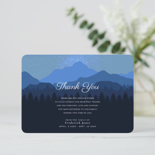 Beileid Starry Mountain Night Dankeskarte (Stehend Vorderseite)