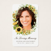 Beileid Sunflower Brown Script Foto Gebetskarte (Vorderseite)