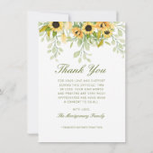 Beileid Sunflower Green Script Foto Dankeskarte (Rückseite)