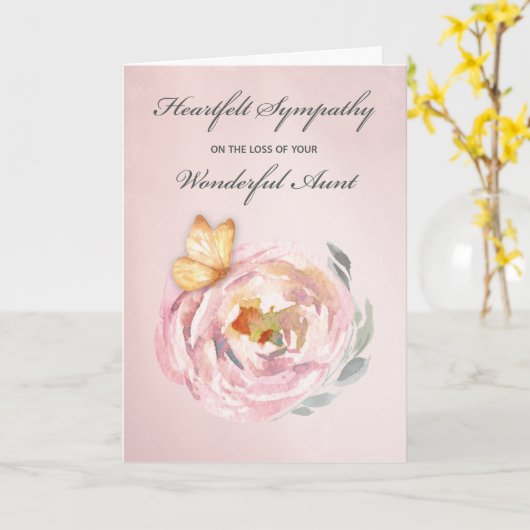 Beileid Verlust der Tante Schmetterling Rosa Rose Karte (Gelbe Blume)