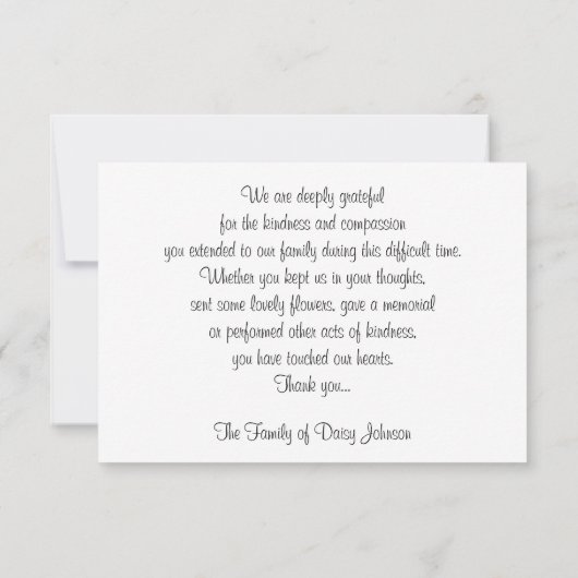 Beileid Vielen Dank, dass Sie eine Flachkarte habe Dankeskarte (Rückseite)