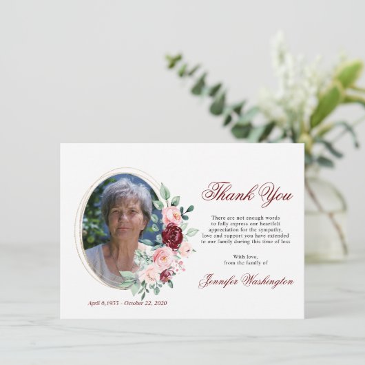 Beileid Vielen Dank, dass Sie sich für Burgund Flo Dankeskarte (Stehend Vorderseite)