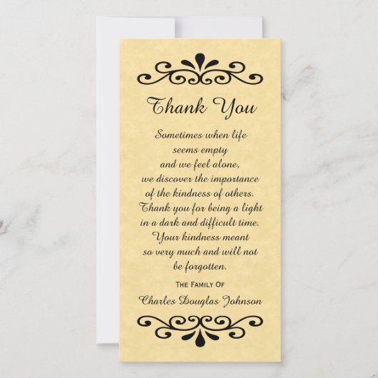 Beileid Vielen Dank für Ihr Foto-Card-Pergament Lo Dankeskarte (Vorderseite)