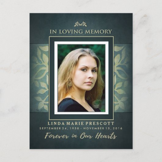 Beileid Vielen Dank Turquoise Gold Blätter PostCar Postkarte (Vorderseite)