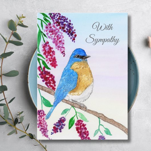 Beileid Wasserfarbe Bluebird in Wisteria Tree Karte