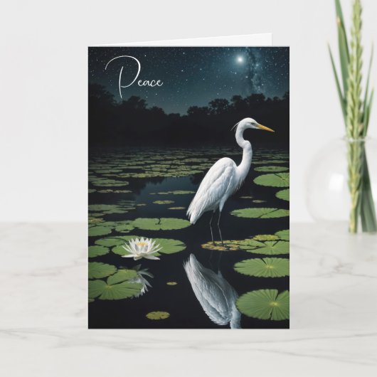 Beileid White Egret auf Wasser Lily Pad Karte (Vorderseite)