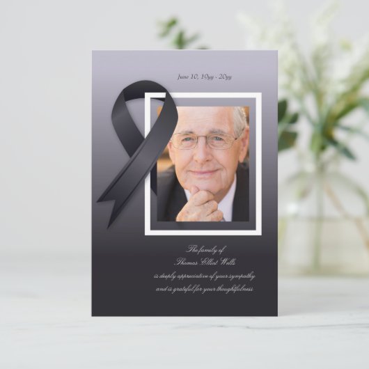 Beileid zum Foto der Trauernden Schleife Dankeschö Ankündigung (Stehend Vorderseite)