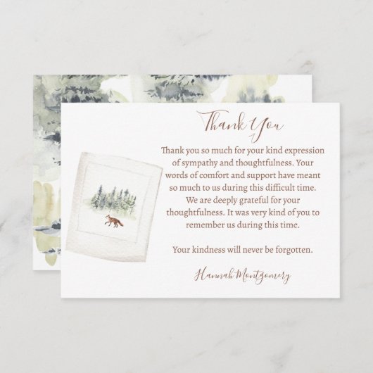 Beileid zur Beerdigung von Naturwäldern Danke, Kar Mitteilungskarte (Vorne/Hinten)