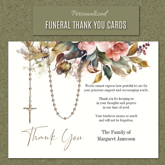 Beileid zur Beerdigung von Rosenkranzen Dankeskarte