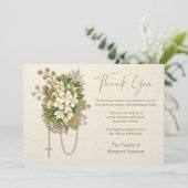 Beileid zur Beerdigung von Rosenkranzen Dankeskarte (Stehend Vorderseite)