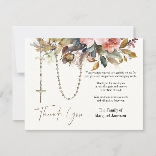 Beileid zur Beerdigung von Rosenkranzen Dankeskarte (Vorderseite)