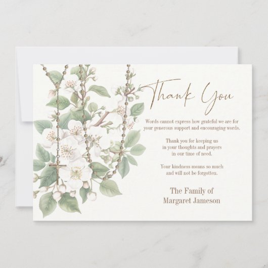 Beileid zur Beerdigung von Rosenkranzen Dankeskarte (Vorderseite)