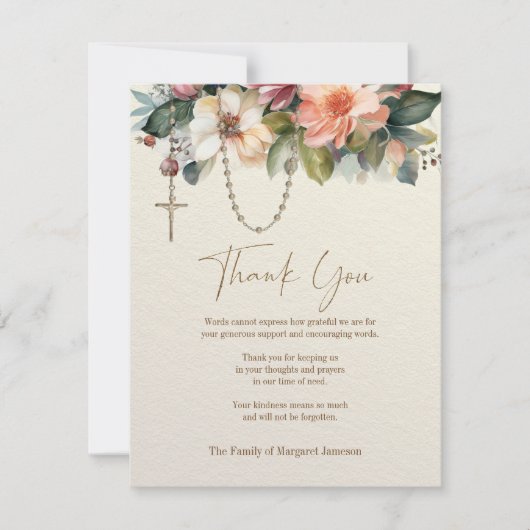 Beileid zur Beerdigung von Rosenkranzen Dankeskarte (Vorderseite)