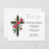 Beileid zur Begräbniskondolenz Kreuz mit Rose Dankeskarte (Vorne/Hinten)