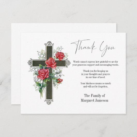 Beileid zur Begräbniskondolenz Kreuz mit Rose Dankeskarte (Vorne/Hinten)