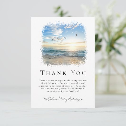 Beileid zur einfachen Beerdigung des Ocean Beach Dankeskarte (Stehend Vorderseite)