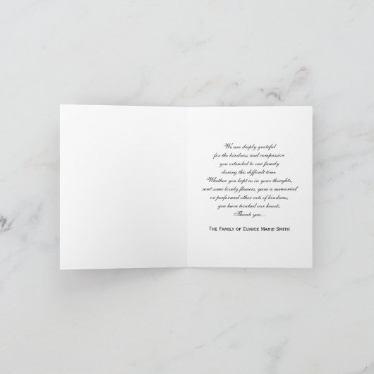 Beileids-Denkmal danken Ihnen Anmerkungs-Karte mit Dankeskarte (Innenseite)