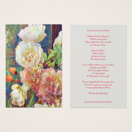 Beileidsbeerdigung Danke, Lesezeichen Holy Card (Vorne & Hinten)