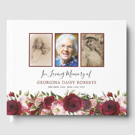 Beileidsbekundung | 3 Foto-Gedenkfloral Gästebuch (Vorderseite)