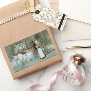 Beim Floristen von Childe Hassam, Vintage Fine Art Rechteckiger Aufkleber