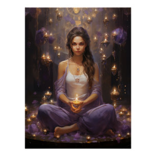 Beim friedmeditierenden Yoga Girl, Crystals Amethy Poster
