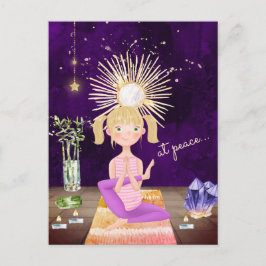 Beim Peace Meditating Blond Yoga Girl and Crystals Postkarte