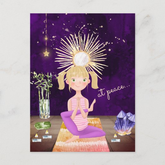Beim Peace Meditating Blond Yoga Girl and Crystals Postkarte (Vorderseite)