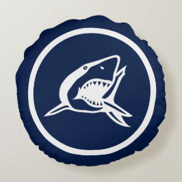 Beinahe Navy Blau Grosser weißer Hai nautisch Rundes Kissen