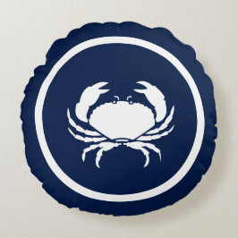 Beinahe navy und weiße Lobster CRAB nautisch Rundes Kissen