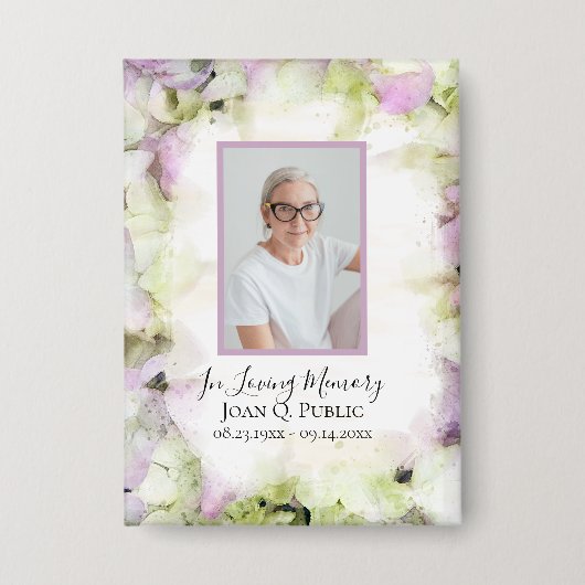 Beinahe Pink Hydrangea Beerdigung Gedenkstätte für Button (Vorderseite)