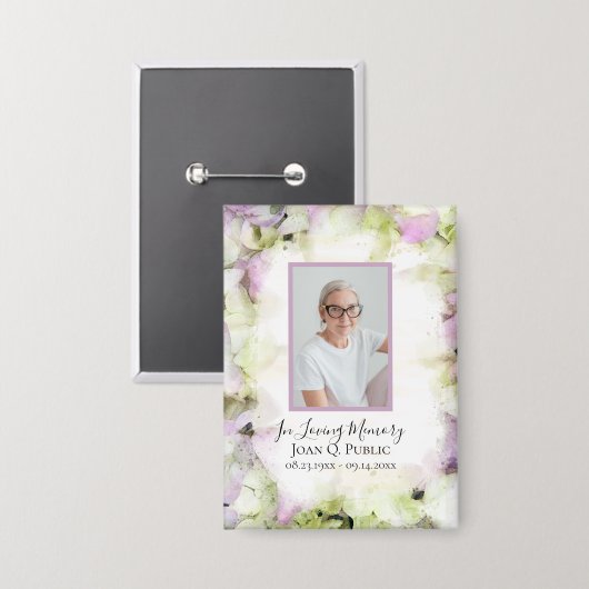 Beinahe Pink Hydrangea Beerdigung Gedenkstätte für Button (Vorderseite/Rückseite)