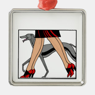 Beine Art Deco Frauen Greyhound Whippet Hund R Silbernes Ornament