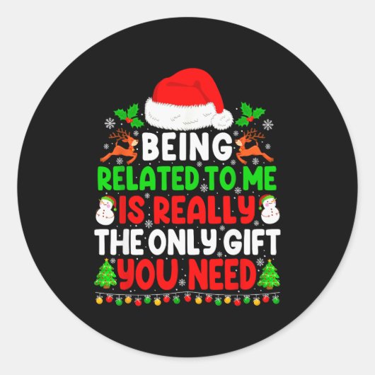 Being Related To Me Xmas Pajamas Funny Christmas F Runder Aufkleber (Vorderseite)