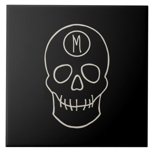 Beinweißer Schädel schwarz mit Monogramm Fliese (Vorderseite)