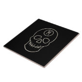 Beinweißer Schädel schwarz mit Monogramm Fliese (Seite)