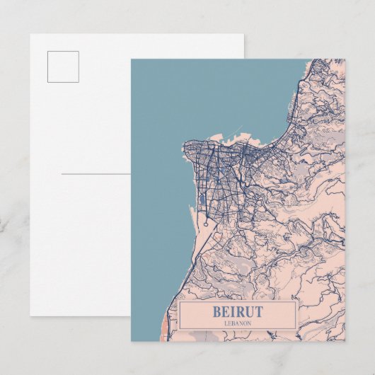 Beirut Lebanon Breezy City Map Travel Postkarte (Vorne/Hinten)